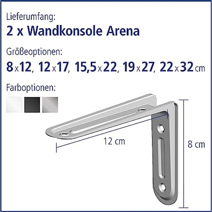 Element System 18133-00146 Regalkonsole Arena-Regalträger - 5 Größen - 3 Farben - 2 Stück-weiß - 80 x 120 mm, 80x120 mm – Bild 3