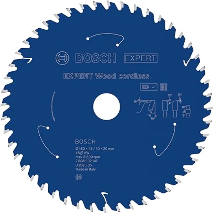 Bosch EXPERT Wood Cordless Kreissägeblatt, 160x1,5/20 mm, für Weichholz und Hartholz, außergewöhnlich robust mit Bosch Carbide Technology