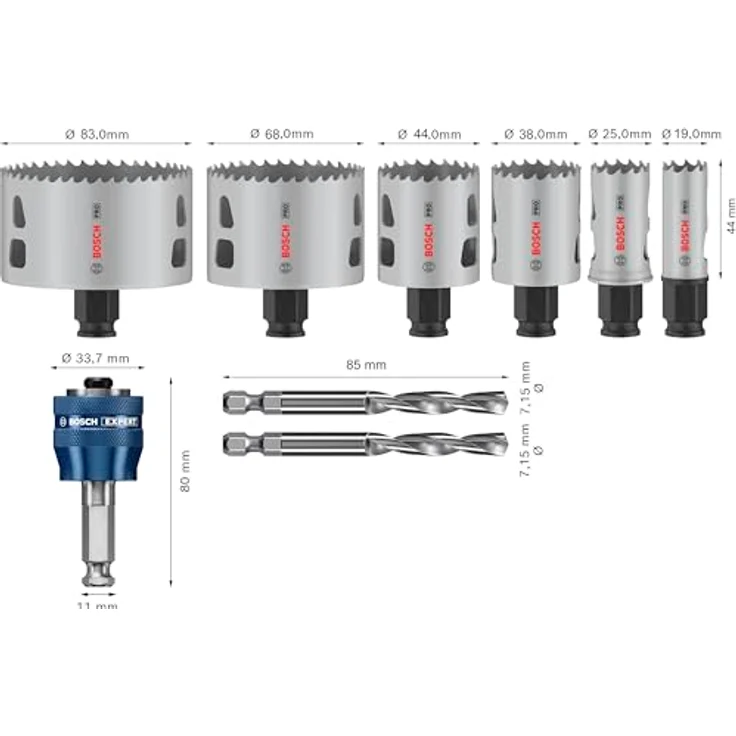 Bosch 9x PRO Multi Material Power Change Plus Lochsäge-Set – Transparentes Etui (für Weichholz, Trockenbauwand, Ø 19, 25, 38, 44, 68, 83 mm, Professional Zubehör Bohrmaschine/Schrauber) – Bild 2