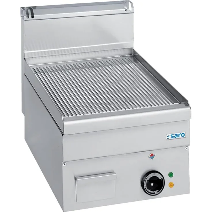 Saro Elektrogrillplatte, gerillt, 400 x 510 mm, Edelstahl AISI 304, Heizleistung bis 300 °C, inkl. herausnehmbaren Fettauffangbehälter, Modell EFT46R