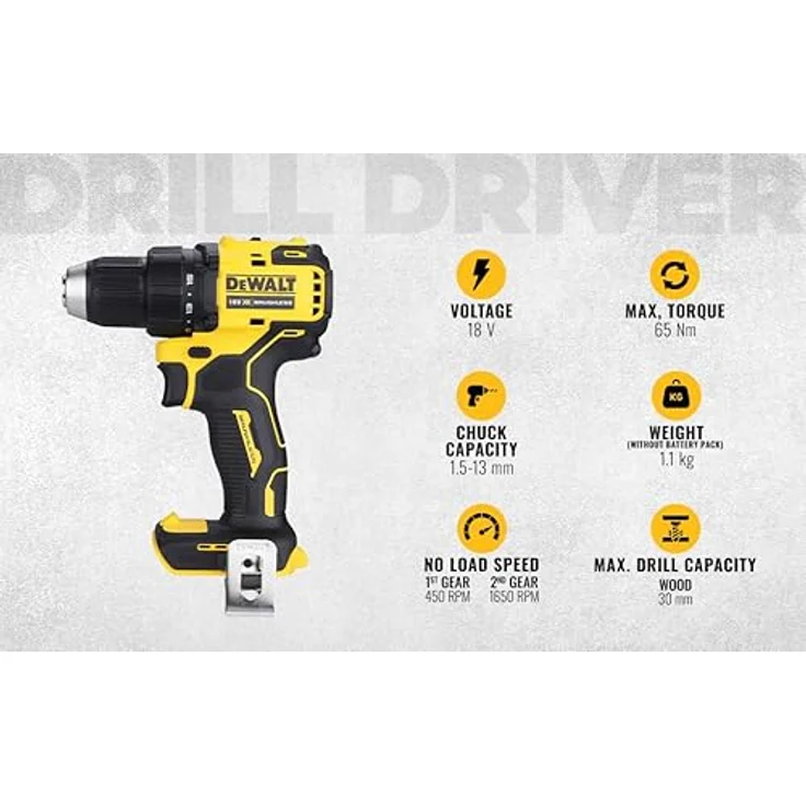 DEWALT DCD708N, Akkuschrauber 18V mit 65Nm Drehmoment und bürstenlosem Motor, 160 mm kompakt – Bild 2