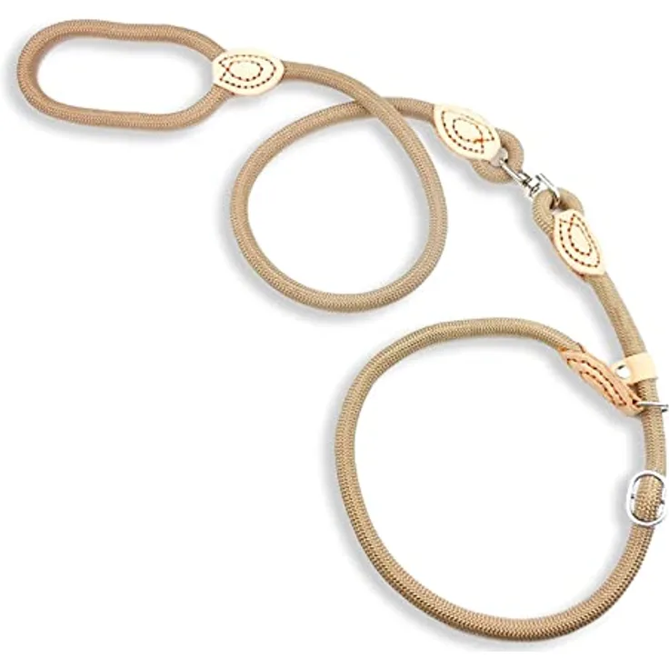 MONKIMAU Hundeleine mit Zugstopp Halsband Set für große Hunde, Nylonleine 1,4cm x 150cm, beige, reißfest mit 360 Grad Verdrehschutz