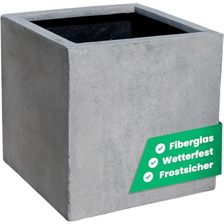 VIVANNO Pflanzkübel Fiberglas BLOCK Würfel - Grau Beton-Design, wetterfest und frostsicher, 30x30x30 cm – Bild 1