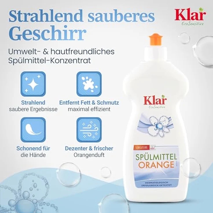 Almawin Klar Spülmittel, Orange, 500ml, Geschirrspülmittel mit natürlichem ätherischen Orangenöl – Bild 2