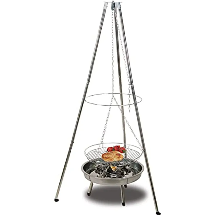 Camp4 Schwenkgrill mit Feuerschale Scout, höhenverstellbar, 55cm Durchmesser, Höhe 165cm, rostfreier Edelstahl
