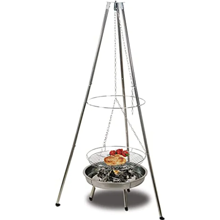 Camp4 Schwenkgrill mit Feuerschale Scout, höhenverstellbar, 55cm Durchmesser, Höhe 165cm, rostfreier Edelstahl