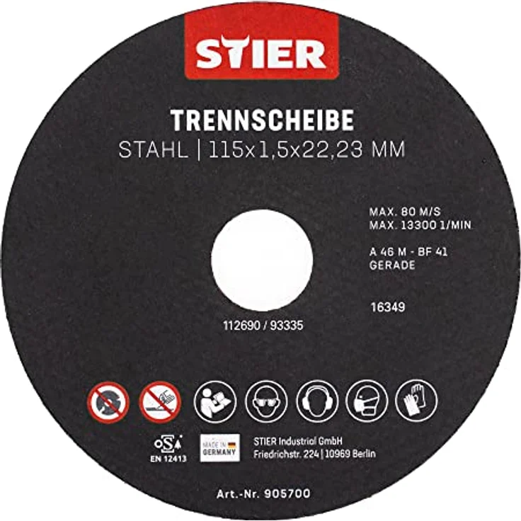 STIER Trennscheiben Stahl 115 x 1,5 x 22,23 Form 41 gerade 25 Stk. - Korund, Glasfasergewebe, extradünn, Laufruhe, niedriger Funkenflug – Bild 1