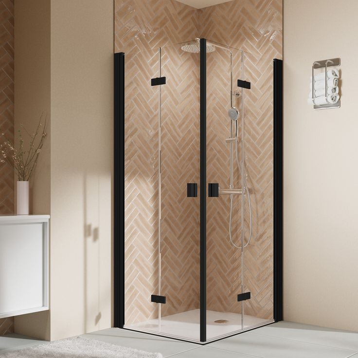 Breuer Duschkabine 'Elana 2.0', Eckeinstieg mattschwarz, 80 x 80 x 200 cm, 6 mm Sicherheitsglas, 4-teiliges Set mit Hebe-Senkmechanismus, geeignet für kleine Bäder
