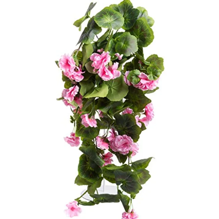 Botanic-Haus Kunstblume Geranienhängebusch, 60 cm mit 9 leuchtenden Blütenstäben, pflegeleicht