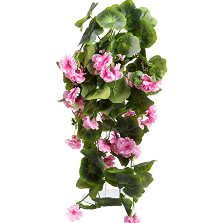 Botanic-Haus Kunstblume Geranienhängebusch, 60 cm mit 9 leuchtenden Blütenstäben, pflegeleicht – Bild 1