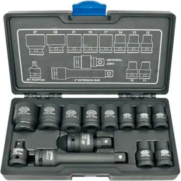 Boni-Shop 13-teiliges Bit- und Steckschlüsselset, 1/2 Zoll, Cr-Mo, für Schlagschrauber, Schlüsselweiten 10-27mm