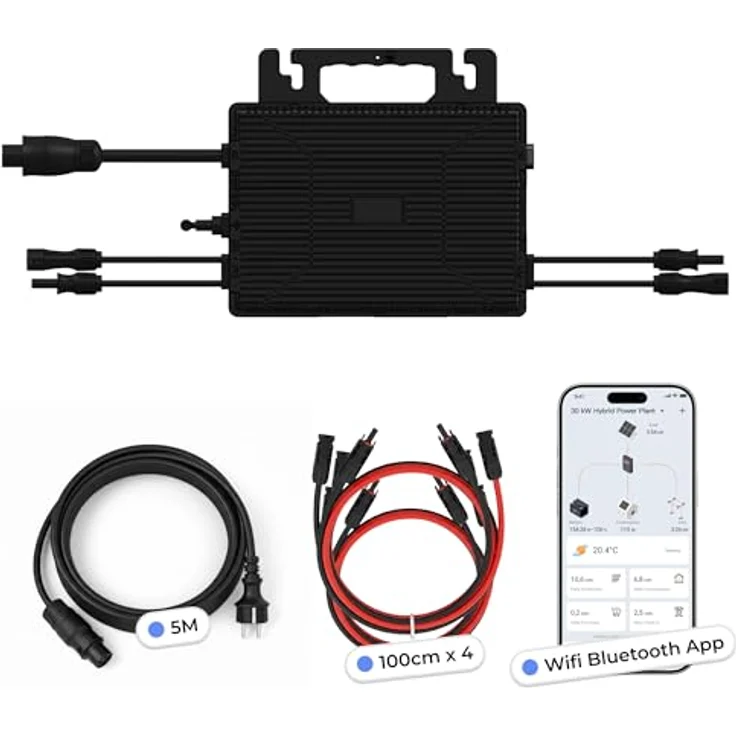 SUNNIVA Astro-E Mikro-Wechselrichter TM-L800Mi, 800 W, IP67 wetterfest, Plug&Play, 2 MPPT, Bluetooth WiFi, inkl. 5m Anschlusskabel & 4x1 m Solar-Verlängerungen – Bild 1