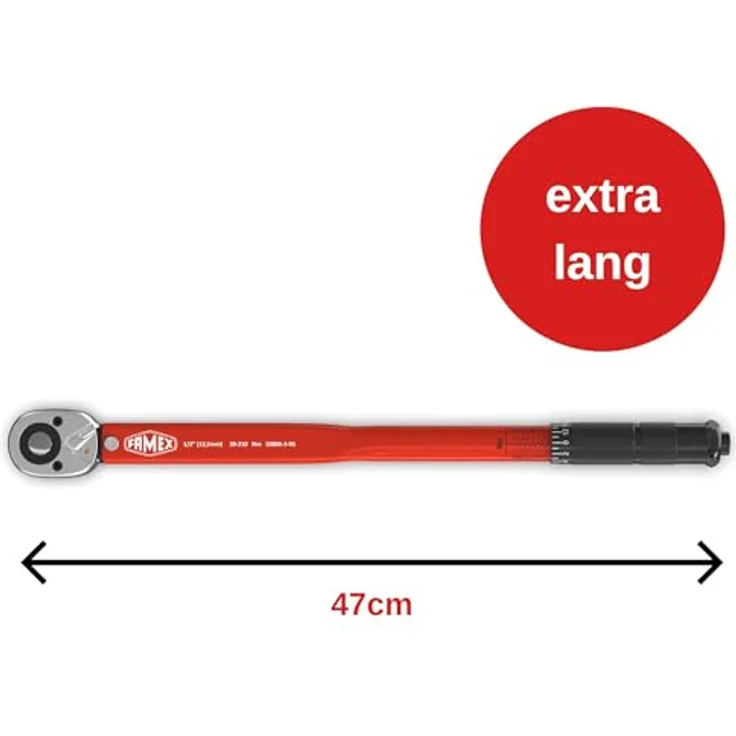 FAMEX 10914 Drehmomentschlüssel Set 1/2" (12,5mm) 30-210 Nm, mit 60cm-Gelenkschlüssel 630Nm und 3 Kunststoff-Stecknüssen für Radwechsel – Bild 4