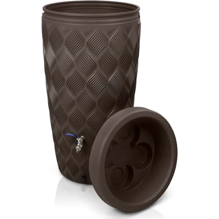 YourCasa Regentonne 240 Liter [Seabreeze] Frostsicher aus Kunststoff mit Wasserhahn - Regenwassertonne für Garten (Braun Mit Wasserhahn)