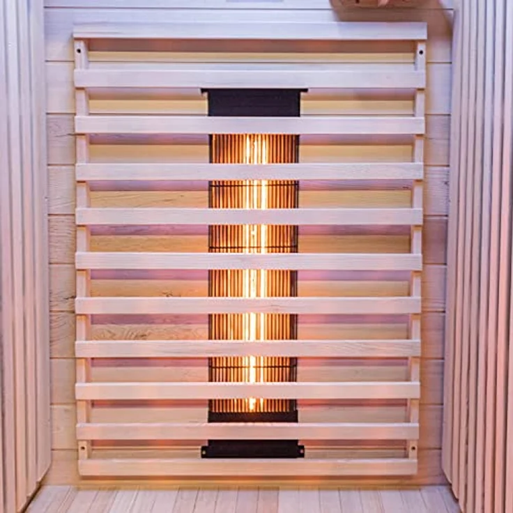 Dewello® Infrarotkabine Infrarotsauna Kingston 90cm x 90cm für 1 Person aus Hemlock Holz mit verstellbarem Vollspektrumstrahler – Bild 5