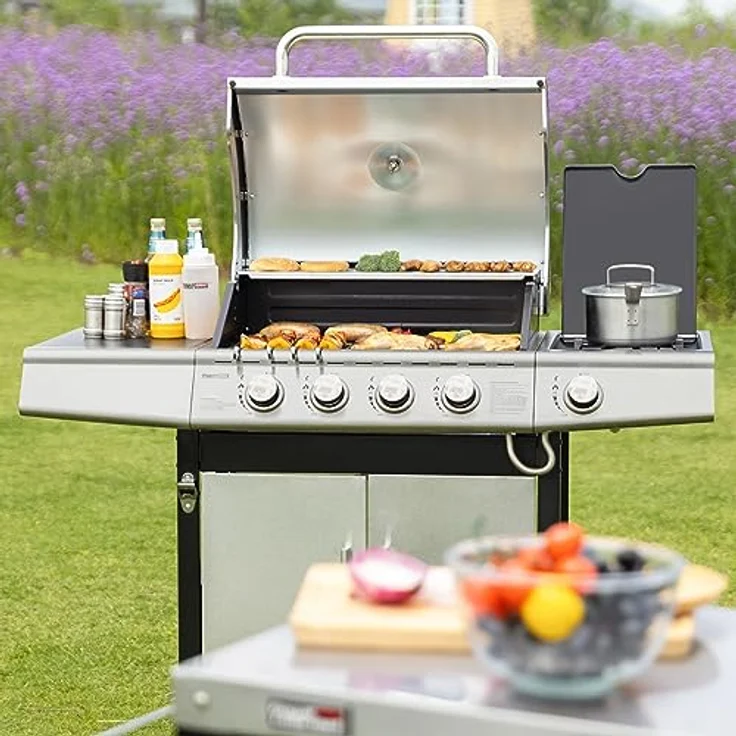 Royal Gourmet 4+1 Brenner Gasgrill Grillwagen mit automatischer Zündung,integriertem Thermometer und Unterschrank Edelstahl Brenner mit 14,5 kW Camping Gasgrill für Outdoor Barbecue Silber - Preisvergleich – Bild 2