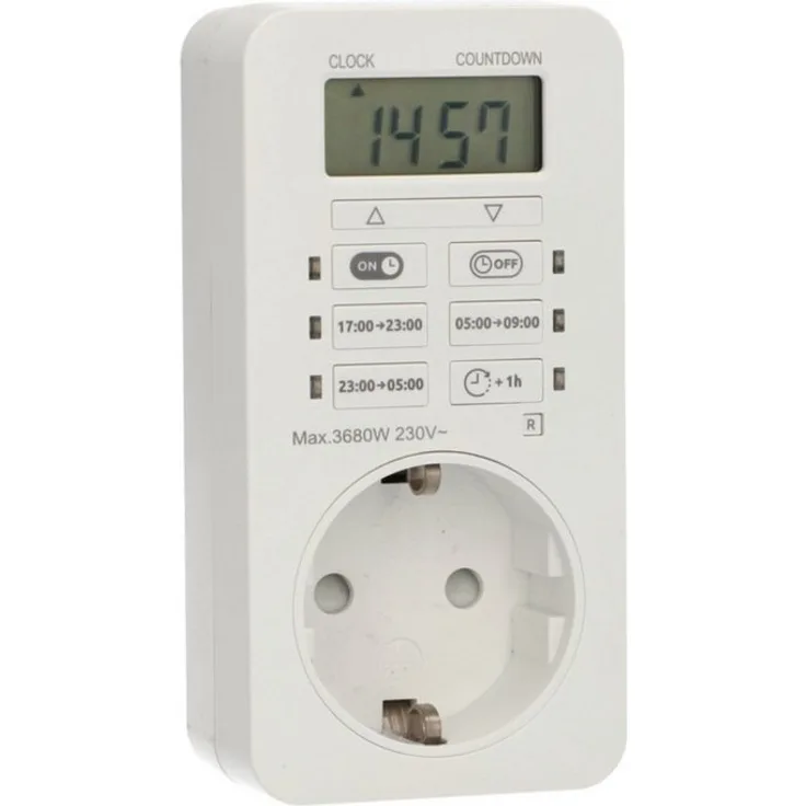 UNITEC Zeitschaltuhr Greenline digital, nachhaltige Tageszeitschaltuhr in weiß, 3.680 W, programmierbare Timerfunktion