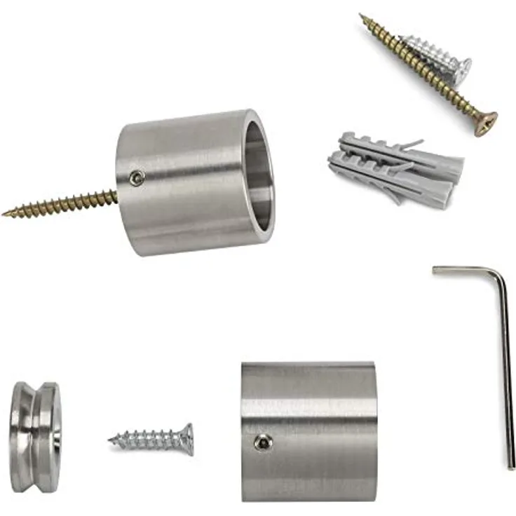 SO-TECH® Schrankstangenträger, 1 Paar Edelstahl Rund (25 mm), Stil Tube, 2 Stück Schrankstangenlager