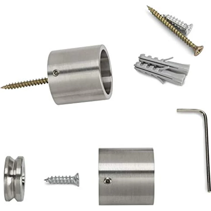 SO-TECH® Schrankstangenträger, 1 Paar Edelstahl Rund (25 mm), Stil Tube, 2 Stück Schrankstangenlager – Bild 1