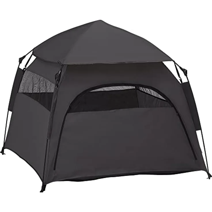 PawHut Haustierzelt, Hundezelt, Katzenhaus im Freien, Hundehaus mit Meshfenster, Hunde Tipi Zelt mit Tragetasche, Sonnendach für Hinterhof, Wohnzimmer, Dunkelgrau – Bild 1