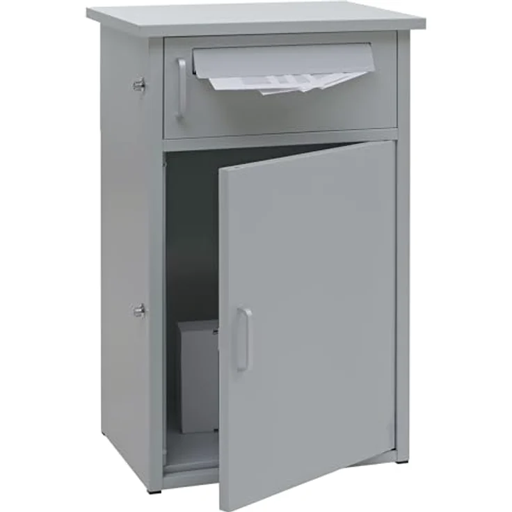 PROREGAL Paketkasten mit 2 Fächern, Stahl grau, HxBxT 78x49x38cm, wetterfest und sicher, inklusive Verriegelung und Bodenanker – Bild 2