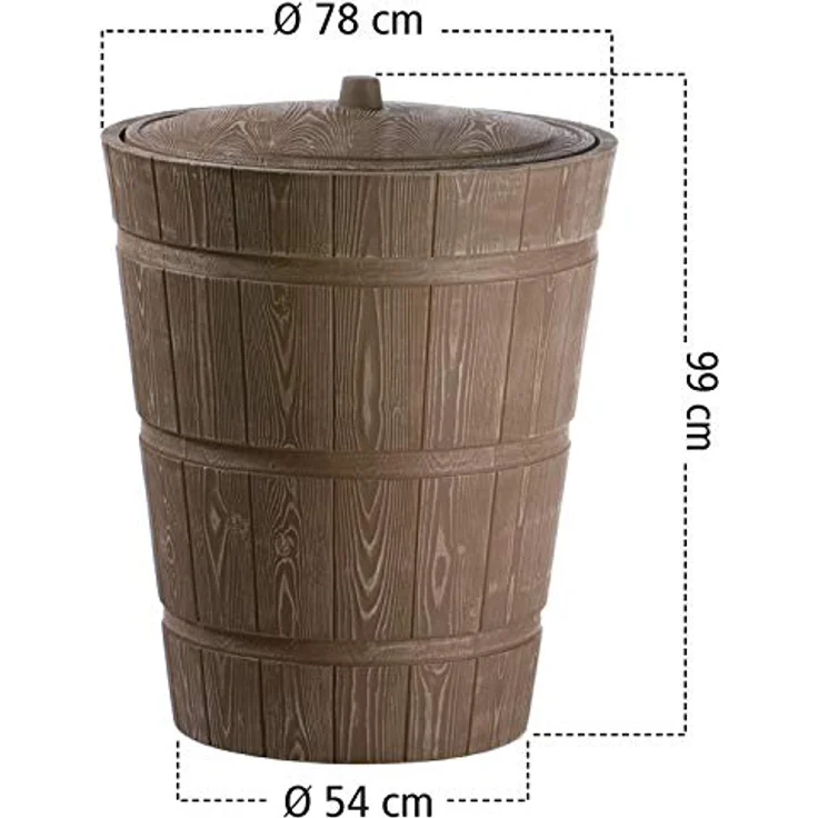 Prosperplast Arves Regenspeicher Rustico 275 L, konische Regentonne in braun aus Kunststoff, 78 x 78 x 100 cm – Bild 4