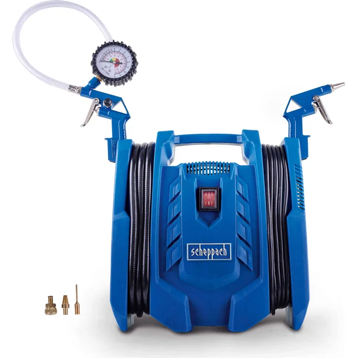 Scheppach Kompressor Airforce 7 - 230V | ölfrei & mobil | inkl. Reifenfüller, Luftpistole & Adapter