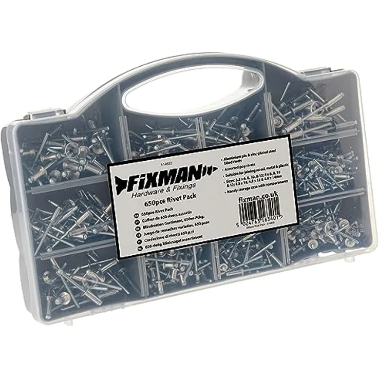 Fixman 514633 Blindnieten-Sortiment 650-tlg, Grey
