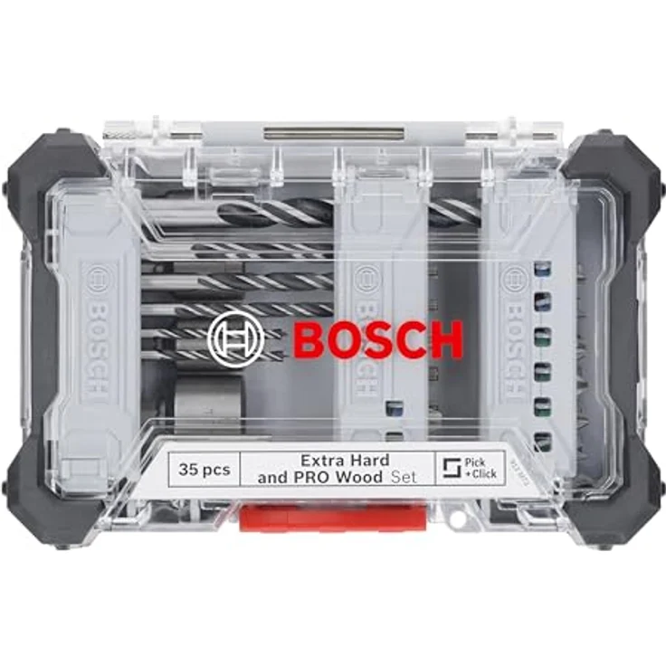 Bosch Extra Hard Schrauberbit‑ und PRO Wood Bohrer-Set, 35tlg. mit wärmebehandeltem S2-Stahl und Zentrierspitze, Pick and Click Koffer – Bild 2