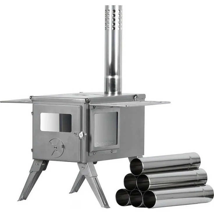 CampFeuer Feuerstelle Edelstahl Zeltofen, 51,5 x 42 x 216 cm, Zeltheizung Camping