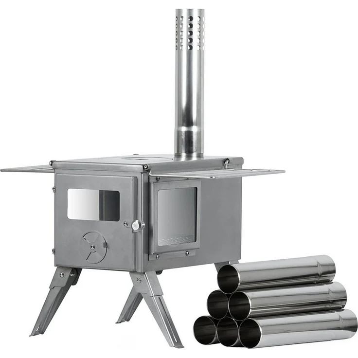 CampFeuer Feuerstelle Edelstahl Zeltofen, 51,5 x 42 x 216 cm, Zeltheizung Camping