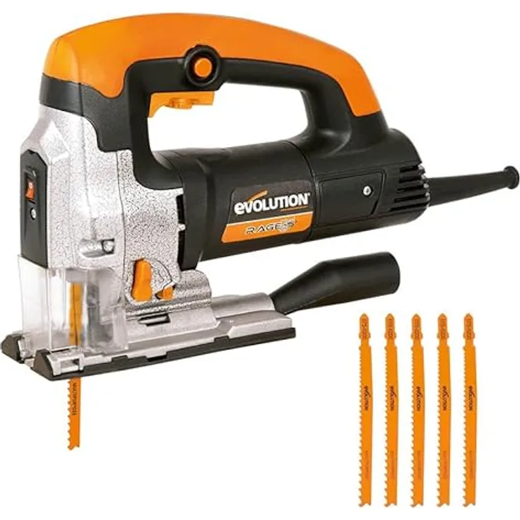 Evolution Power Tools Rage 7-S Universalstichsäge – schneidet Holz, Stahl, Kunststoff und mehr – inklusive 5 Sägeblätter, 710 W