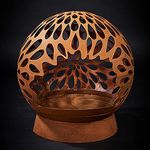 Hansmeier® Feuerkorb Feuerschale | Feuerkugel abnehmbar | mit Einschuböffnung | 52 x 52 x 40 cm | Hypnotische Regentropfen | Gartendeko rostoptik | Geschenkidee