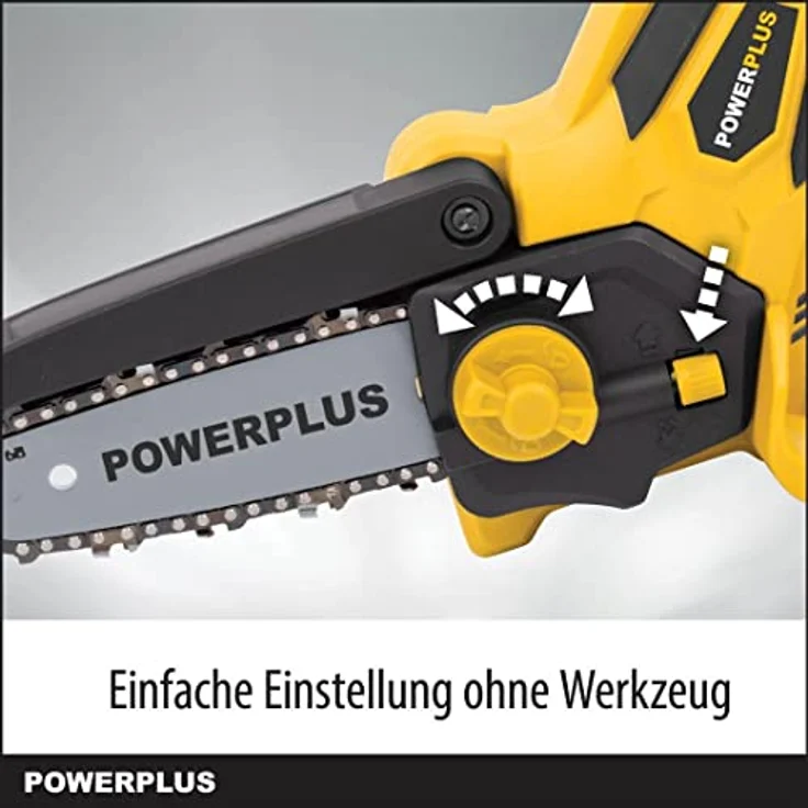 Powerplus Akku Kettensäge POWXG1045-12V Säge, inkl. 12V Akku und Ladegerät, kleine elektrische Säge mit 100 mm Schwert für Einhand Bedienung, Gartengeräte für einfache Gartenarbeit – Bild 3