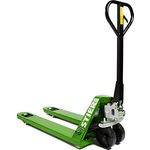 STIER Gabelhubwagen, Handhubwagen mit Tragkraft 2500 kg, Gabellänge 1150 mm, grün, wartungsfrei, Nylon-Rollen, Lenkeinschlag 210°