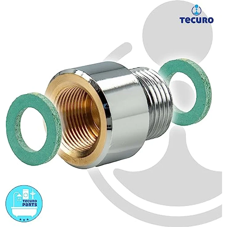 tecuro Spültischarmatur Reduzierstück M15/1 Innengewinde x 3/8 Zoll Außengewinde, Messing hochglanzverchromt mit 2 Dichtungen – Bild 2