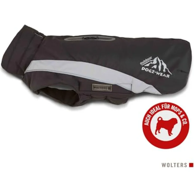 WOLTERS Skijacke Dogz Wear für Mops & Co., Größe:34 cm, Farbe:schwarz/grau, für Gurtträger, warm und gemütlich – Bild 3