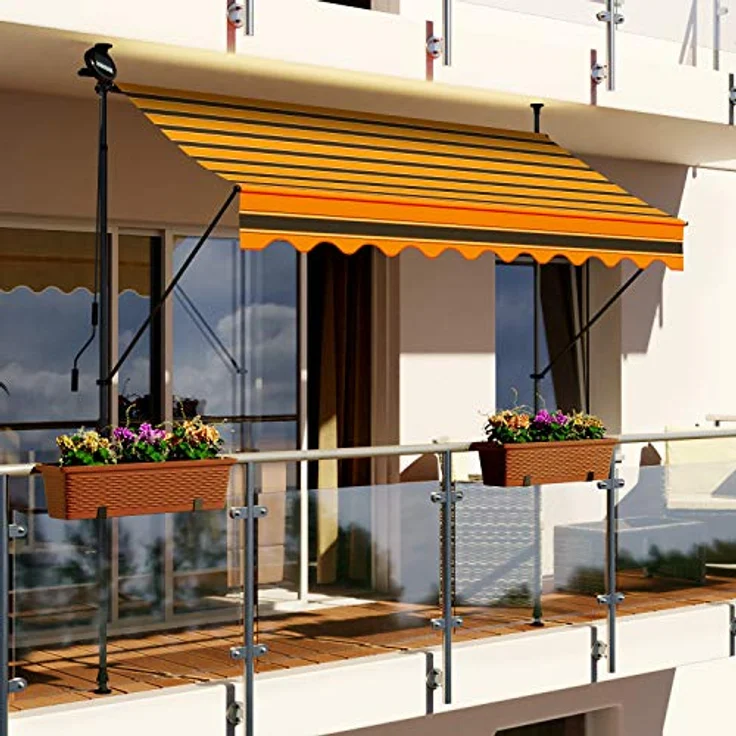 Swing & Harmonie Markise mit LED Beleuchtung - Gelenkarmmarkise - Sonnenschutz - Markisenabdeckung - Klemmmarkise für Balkon und Garten (350x150, schwarz/orange) – Bild 2
