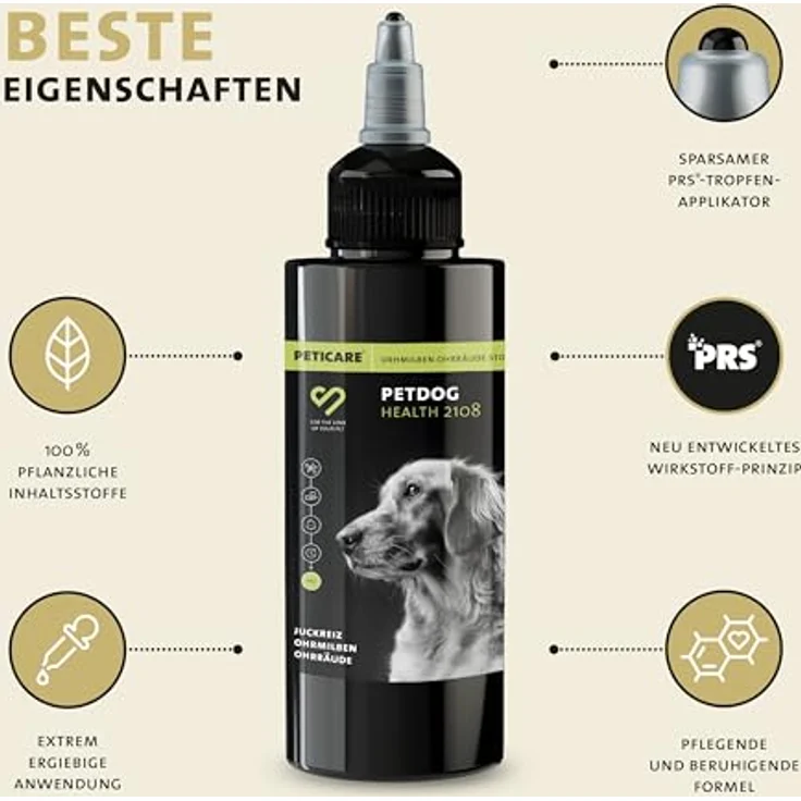 Peticare Anti-Parasiten Mittel für Hunde-Ohren | Gegen Ohrmilben Räude Pilze | lindert Juckreiz & fördert Regenerationsprozess | einzigartiges PRS® System für Lange Wirkung - petDog Health 2108 – Bild 4