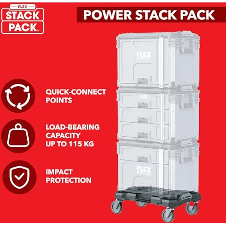 Flex-Tools Werkzeugkoffer 533246 TKA SP RD, Roller Trolley STACK PACK mit praktischem Zubehör, rot – Bild 5