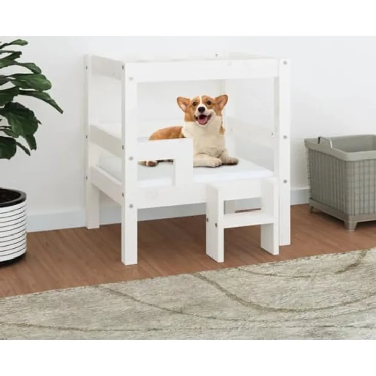 vidaXL Hundebett Weiß 55,5x53,5x60 cm Massivholz Kiefer