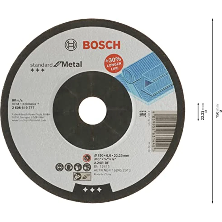Bosch Professional 1x Standard for Metal Schleifscheibe, Ø 150 x 6 x 22,23 mm, gekröpft, Aluminiumoxid, Zubehör für Winkelschleifer – Bild 3