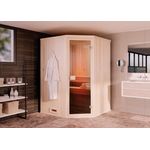 FinnTherm Sauna Innensauna Corner, BxTxH: 244 x 194 x 199 cm, 40 mm, klassisches Design, bronziete Ganzglastür