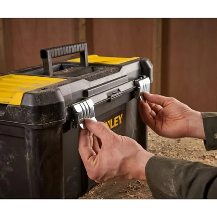 Stanley Werkzeugbox - Werkzeugkasten (19'', 48.2x25.4x25cm, Beladung bis zu 8kg, Werkzeugkoffer mit Metallschließen, Organizer mit entnehmbarer Trage, robuster Koffer aus Kunststoff) STST1-75521 – Bild 6
