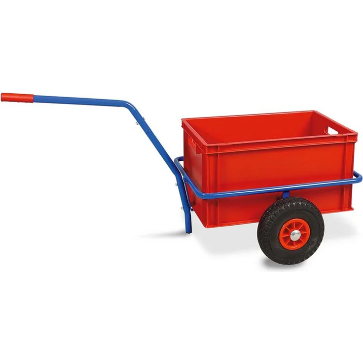 BRB-Lagertechnik Transportwagen Handwagen mit herausnehmbarem Kunststoffkasten 600x400x320 mm, blau, Tragkraft bis 200 kg, pannensichere Räder