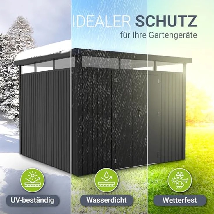 Juskys Gerätehaus Luzern 8,6 m² - Metall Geräteschuppen mit Türen & Fenstern - wetterfest & abschließbar - Anthrazit – Bild 4
