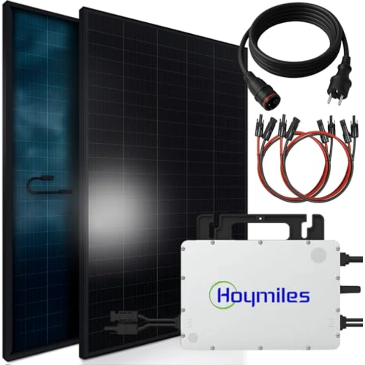 SUNNIVA® 920W Balkonkraftwerk BIFAZIAL FULLBLACK, komplettes PV Solaranlagen-Set mit 2x 460W Glas-Glas Solarmodulen, HOYMILES 800W Wechselrichter, Bluetooth und WIFI, inkl. 5m Kabel – Bild 1