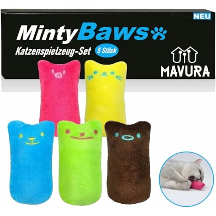 MAVURA MintyBaws Katzenminze Kissen Set Katzenspielzeug, (Katzenminze-Kissen Katzen Interaktiv), Spielzeug Beschäftigung Minze [5er Set]