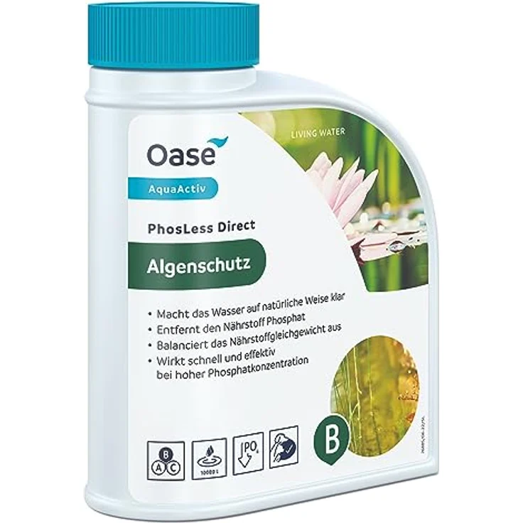 OASE 43148 AquaActiv OASE AquaActiv PhosLess Direct Algenschutz 500 ml - schnell wirksamer Phosphatbinder bindet überschüssige Phosphate im Teich Gartenteich Schwimmteich Koiteich Fischteich – Bild 2