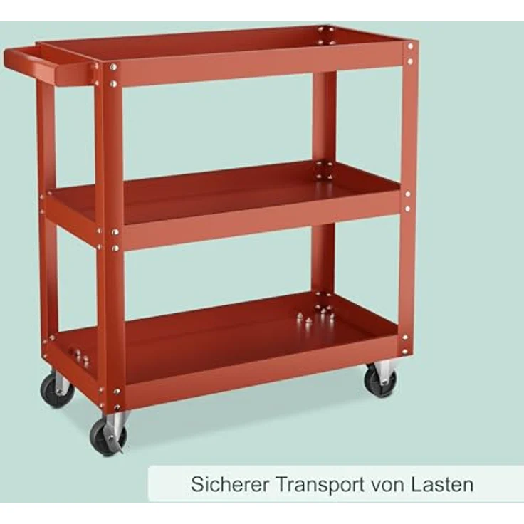 relaxdays Werkstattwagen mit 3 Ebene, max. Traglast 100 kg, Stahlkonstruktion, Rot – Bild 5